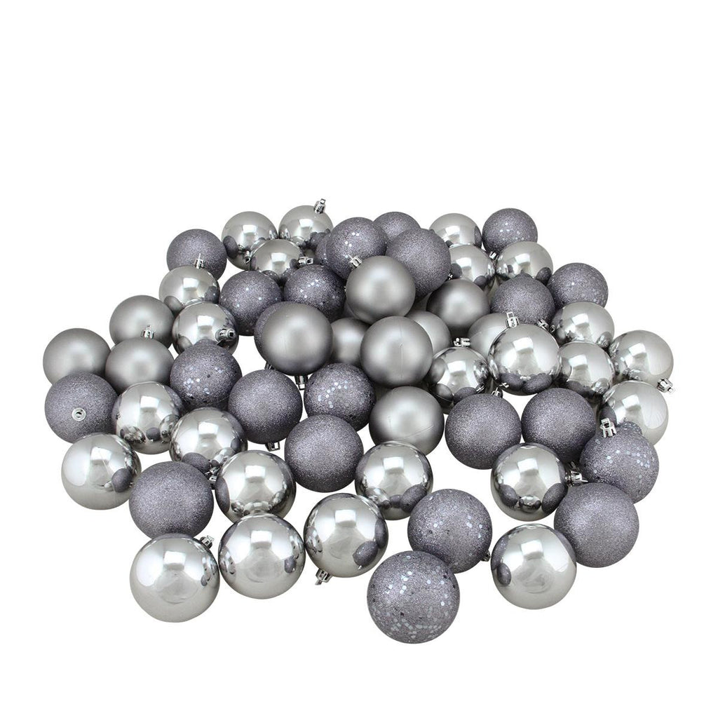 60ct Shatterproof Pewter Gray 4-Finish Christmas Ball Ornaments 2.5" (60mm)