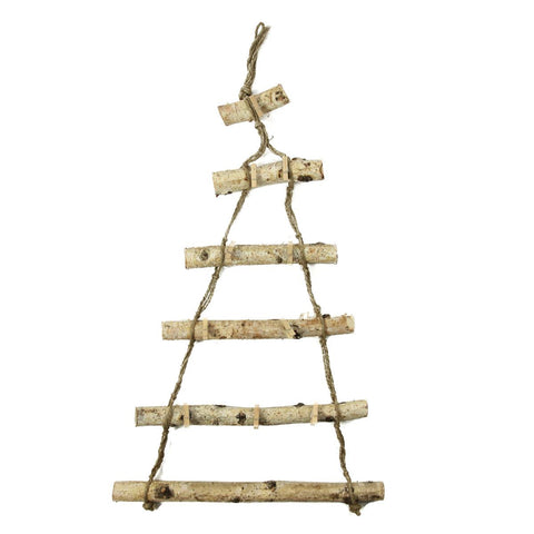 29" Country Cabin Decorative Wooden Birch Hanging Christmas Card Holder