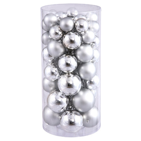 50ct Shatterproof Silver Shiny & Matte Christmas Ball Ornaments 1.5"-2"