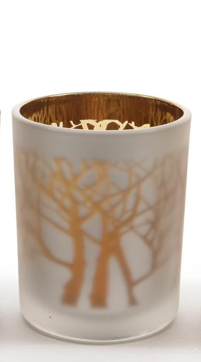 3.5" Luxury Lodge Glass Silver and Copper Laser Tree Christmas Tea Light Candle Holder