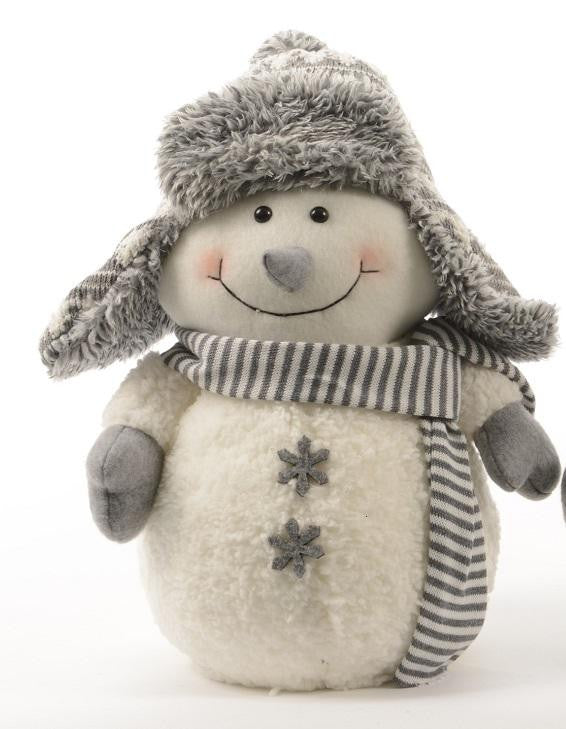 12" Winter Light Snowman with Gray Bombardier Hat and Snowflake Buttons Christmas Decoration