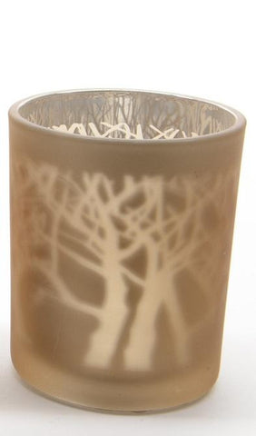 3.5" Luxury Lodge Glass Gold and Silver Laser Tree Christmas Tea Light Candle Holder