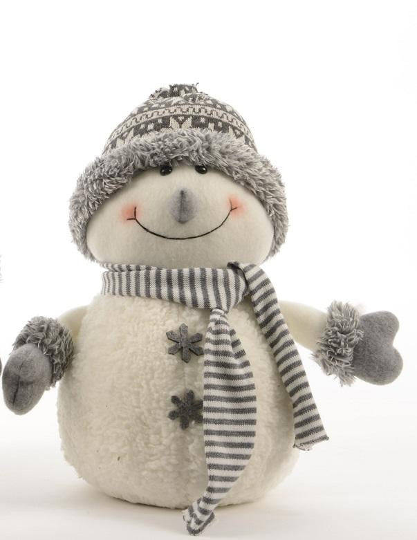 12" Winter Light Snowman with Black Bombardier Hat and Snowflake Buttons Christmas Decoration