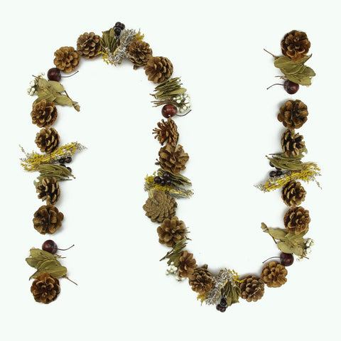 5' Decorative Natural Pine Cone, Twig, Wheat and Berry Artificial Christmas Garland - Unlit