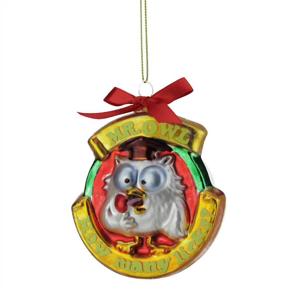 3.5" Candy Lane Tootsie Roll Pop Orignal Candy-Filled Lollipop "Mr. Owl" Glass Christmas Ornament