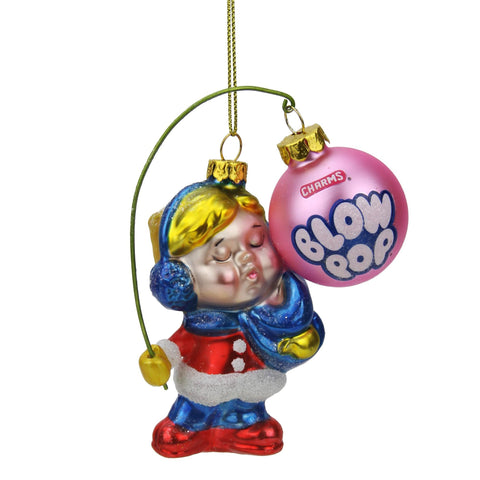 4" Candy Lane Charms Blow Pop Girl Orignal Bubblegum-Filled Lollipop Glass Christmas Ornament