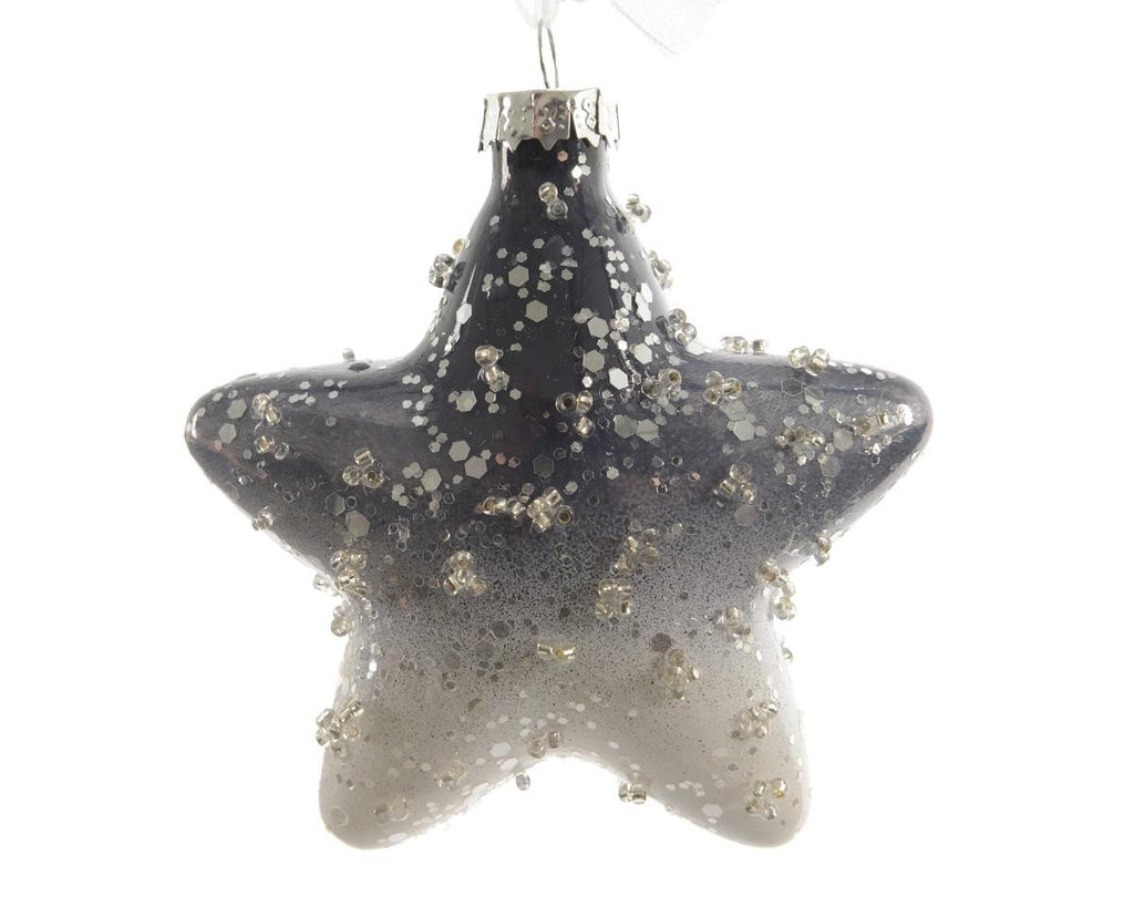 Set of 2 Winter Light Ombre Periwinkle Beaded Glass Christmas Star Ornaments 3.5"