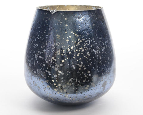 5.5" Winter Light Handcrafted Weathered Metallic Blue Decorative Christmas Glass Candle Holder