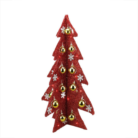 28" Battery Operated Decorated Red Tinsel LED Lighted Christmas Tree Table Top Decoration