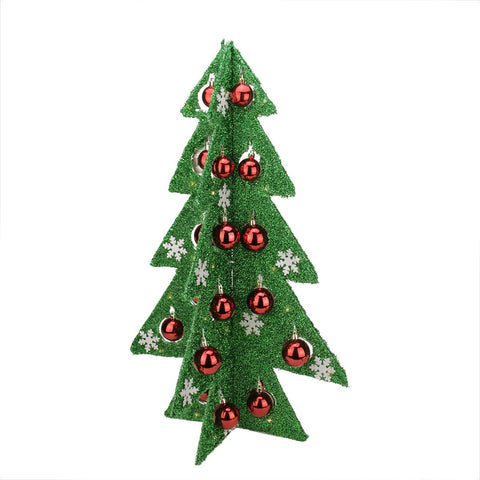 28" Battery Operated Decorated Green Tinsel LED Lighted Christmas Tree Table Top Decoration