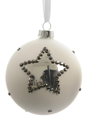 Set of 3 Winter Light White with Silver Stars Glass Christmas Ball Ornaments 3" (80mm)