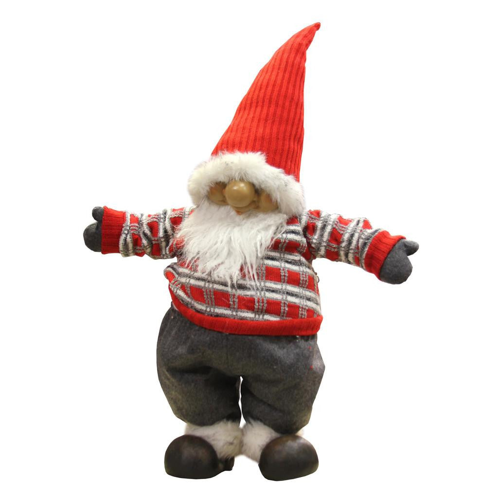 28" Standing Santa Gnome with Red and Gray Sweater Christmas Decoration