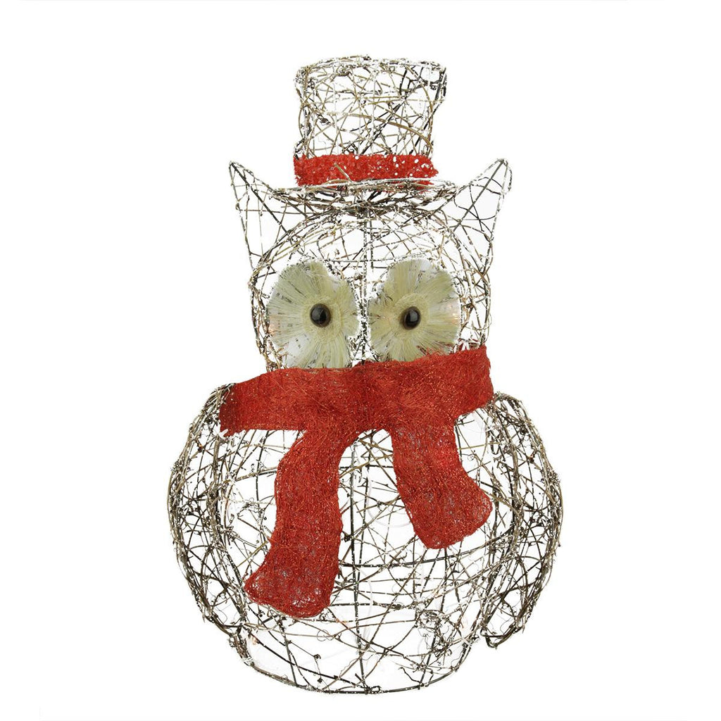 21" Lighted Glitter Rattan Owl Christmas Yard Art Decoration