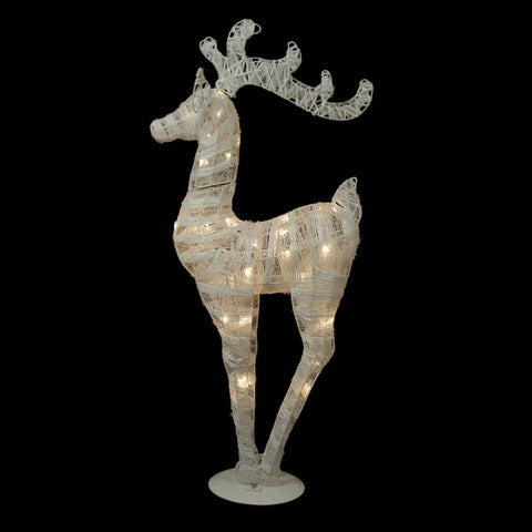 36" Battery Operated White and Silver Glittered LED Lighted Reindeer Christmas Decoration