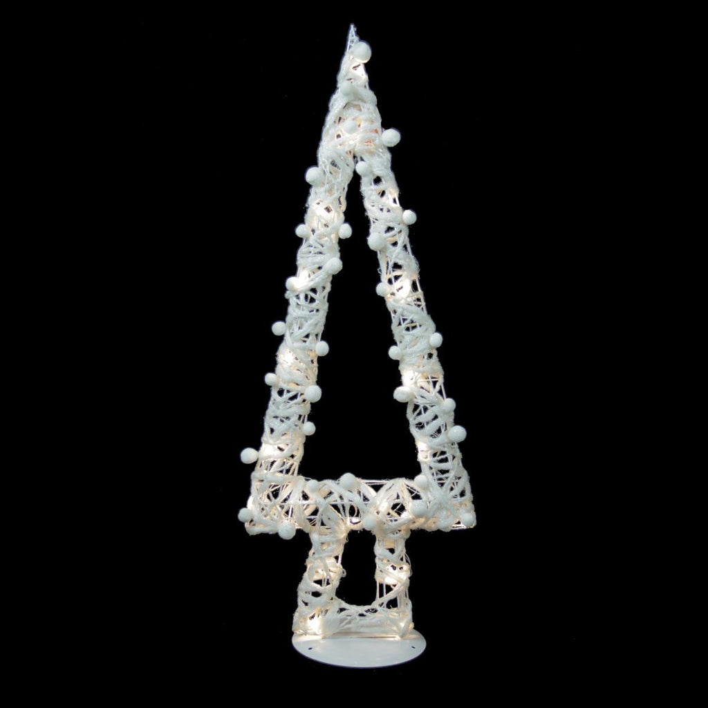 34" Lighted White Cotton String Glittered Christmas Tree Figure Decoration