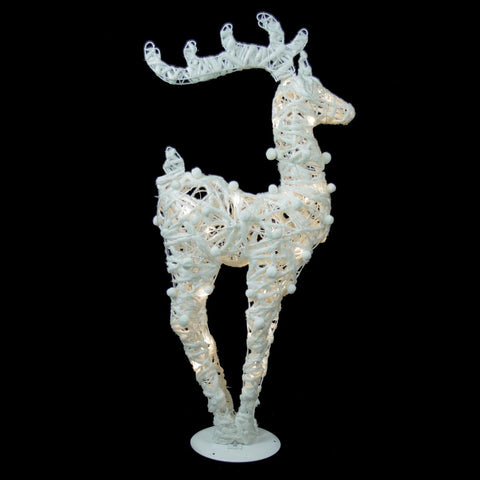 36" Battery Operated White and Silver Glittered LED Lighted Reindeer Christmas Decoration