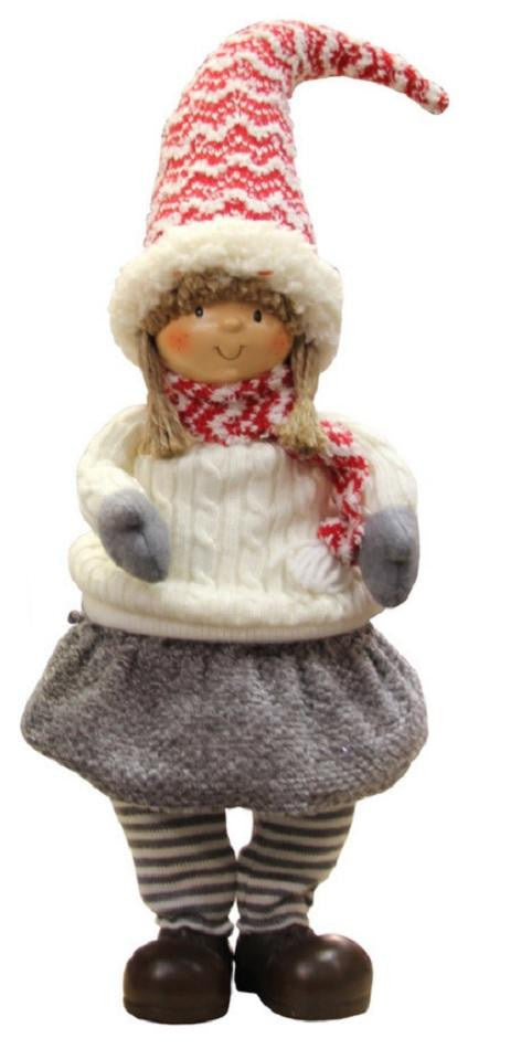 16" Jovial Young Girl Gnome in Ivory Cable Knit Sweater Christmas Decoration