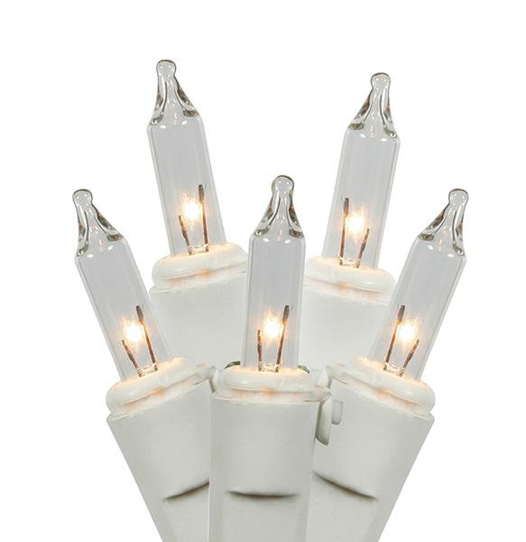 Set of 100 Clear Mini Christmas Lights - White Wire