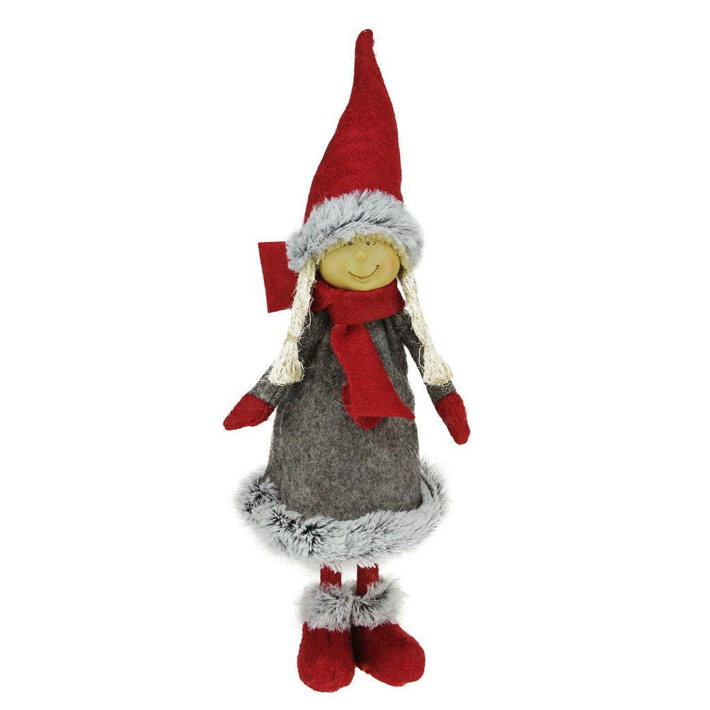 13.5" Young Girl Gnome in Faux Fur Trimmed Coat Christmas Decoration