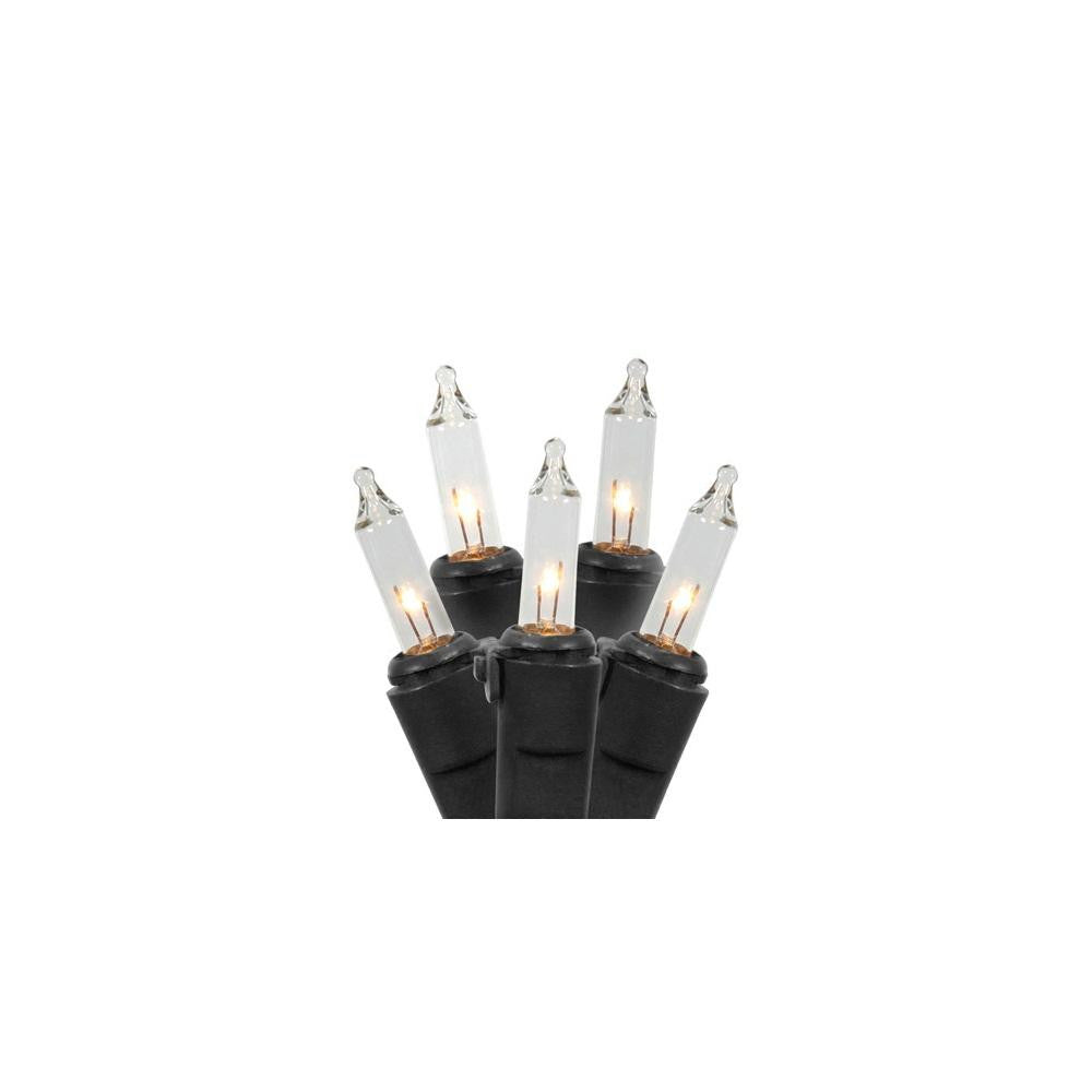 Set of 100 Clear Mini Christmas Lights - Black Wire