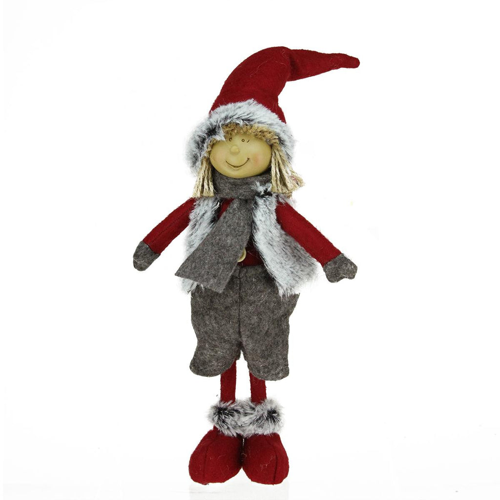 13.5" Young Boy Gnome in Faux Fur Vest Christmas Tabletop Decoration