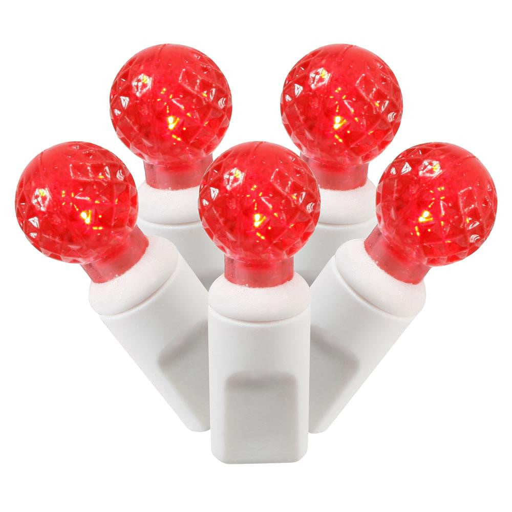 Set of 50 Red Commercial Grade LED G12 Berry Christmas Lights 6" Spacing - White Wire