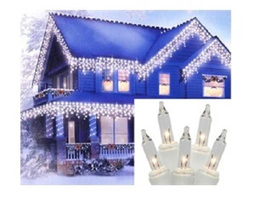 Set of 300 Heavy Duty Clear Icicle Christmas Lights 3" Spacing - White Wire