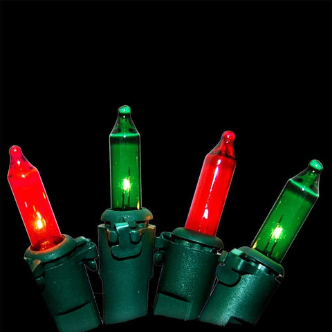 Set of 150 Red and Green Chasing Mini Christmas Lights 3" Spacing - Green Wire