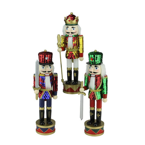 Set of 3 Decorative Wooden Sequin Jacket Christmas Nutcracker 14"