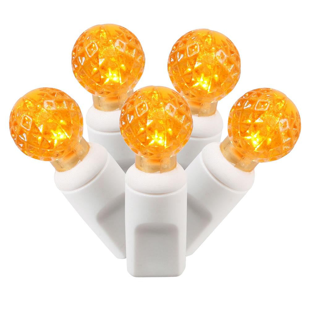 Set of 100 Orange Commercial Grade LED G12 Berry Christmas Lights 4" Spacing - White Wire