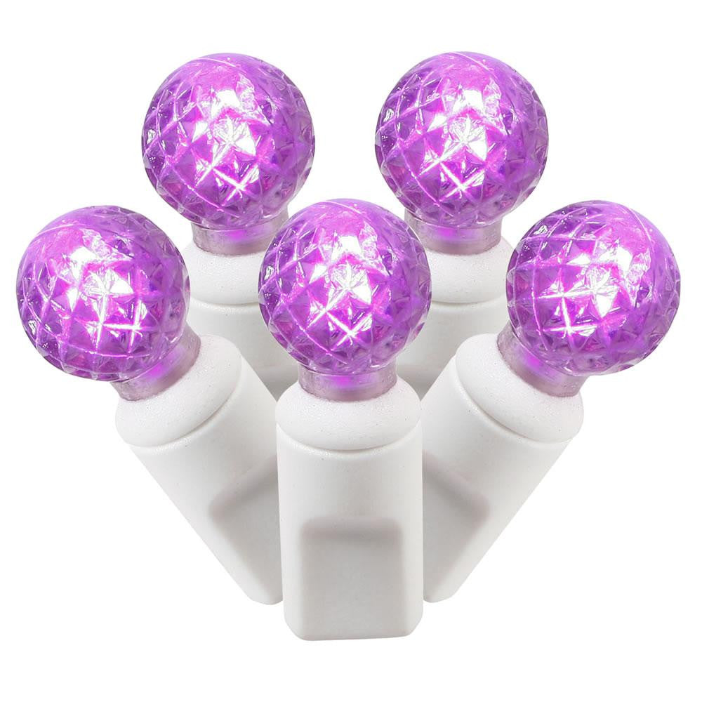 Set of 100 Purple Commercial Grade LED G12 Berry Christmas Lights 4" Spacing - White Wire