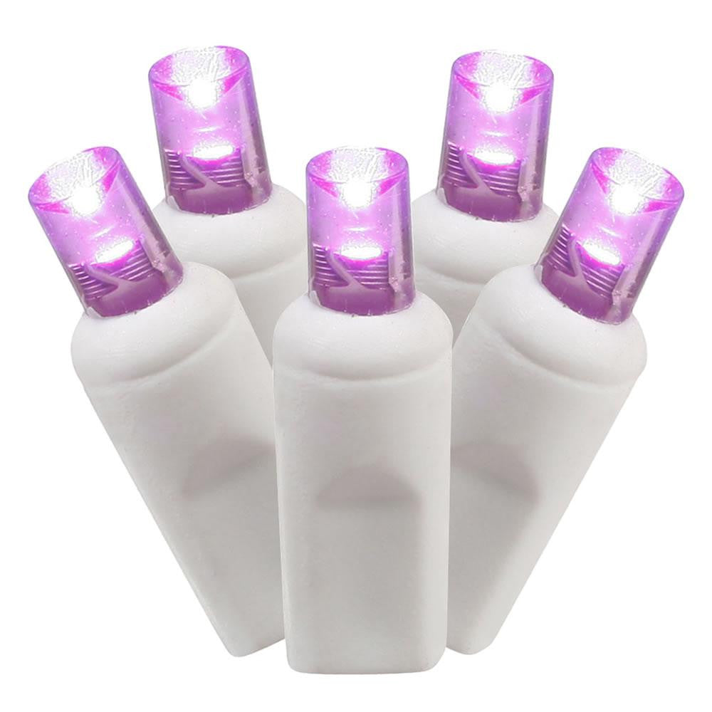 Set of 100 Purple LED Wide Angle Christmas Lights 4" Spacing - White Wire