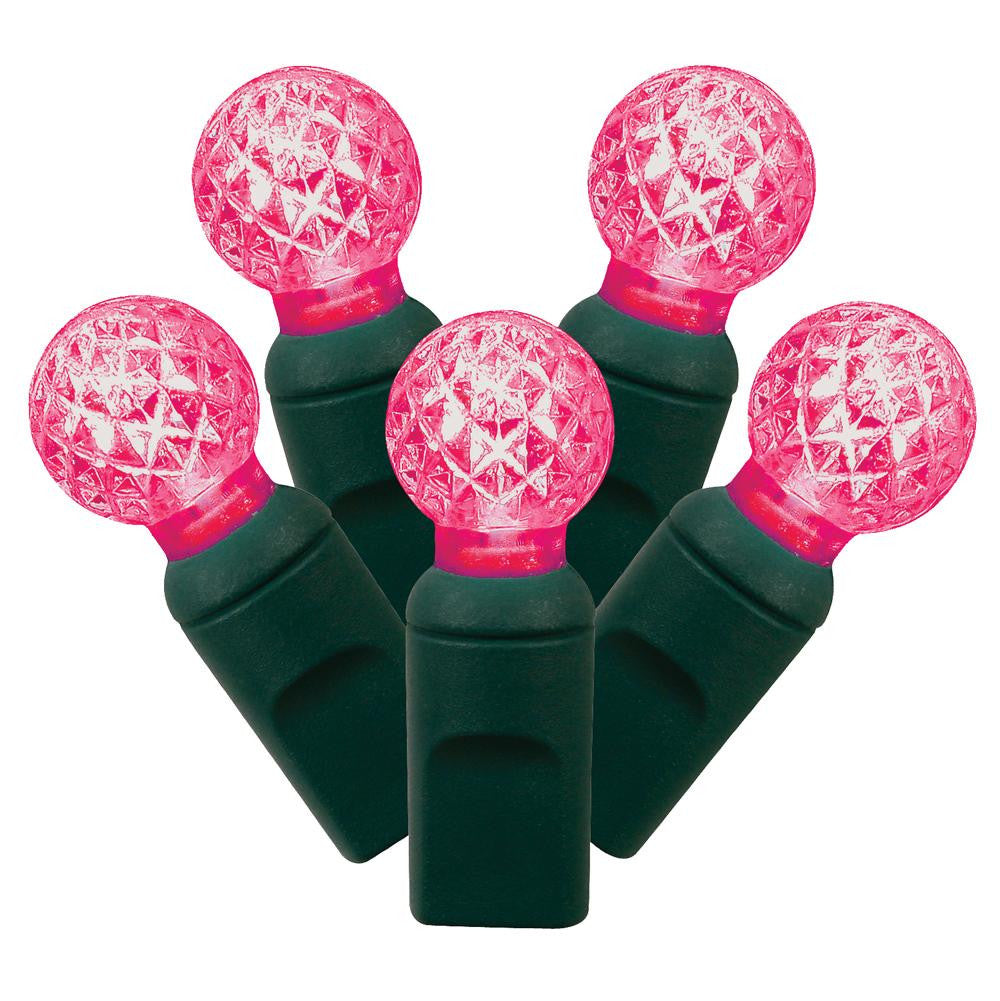 Set of 100 Magenta LED Faceted G12 Berry Christmas Lights 4" Spacing - Green Wire