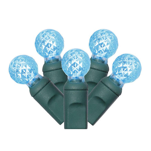 Set of 100 Teal Blue LED Faceted G12 Berry Christmas Lights 4" Spacing - Green Wire