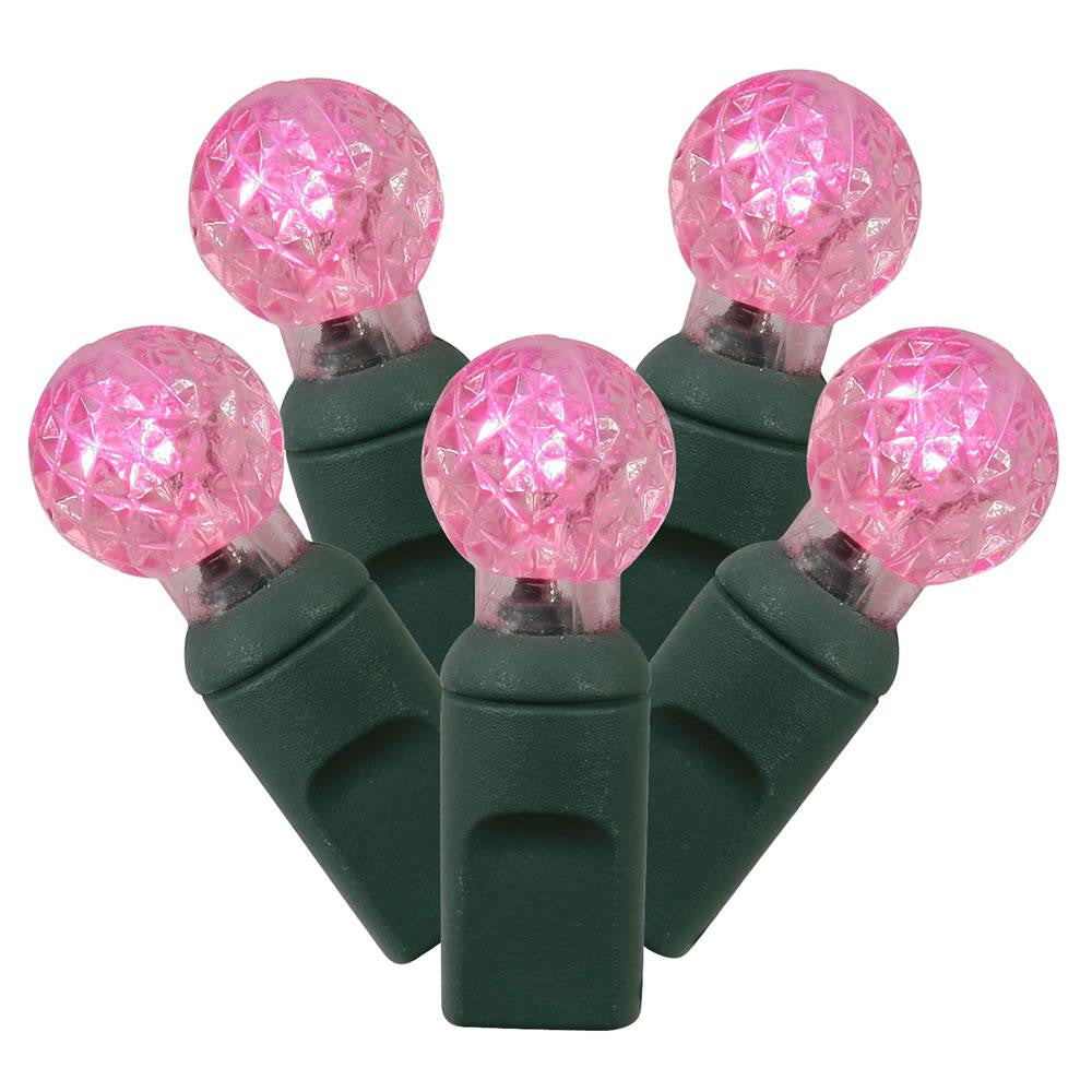 Set of 100 Pink LED G12 Berry Christmas Lights 4" Spacing - Green Wire