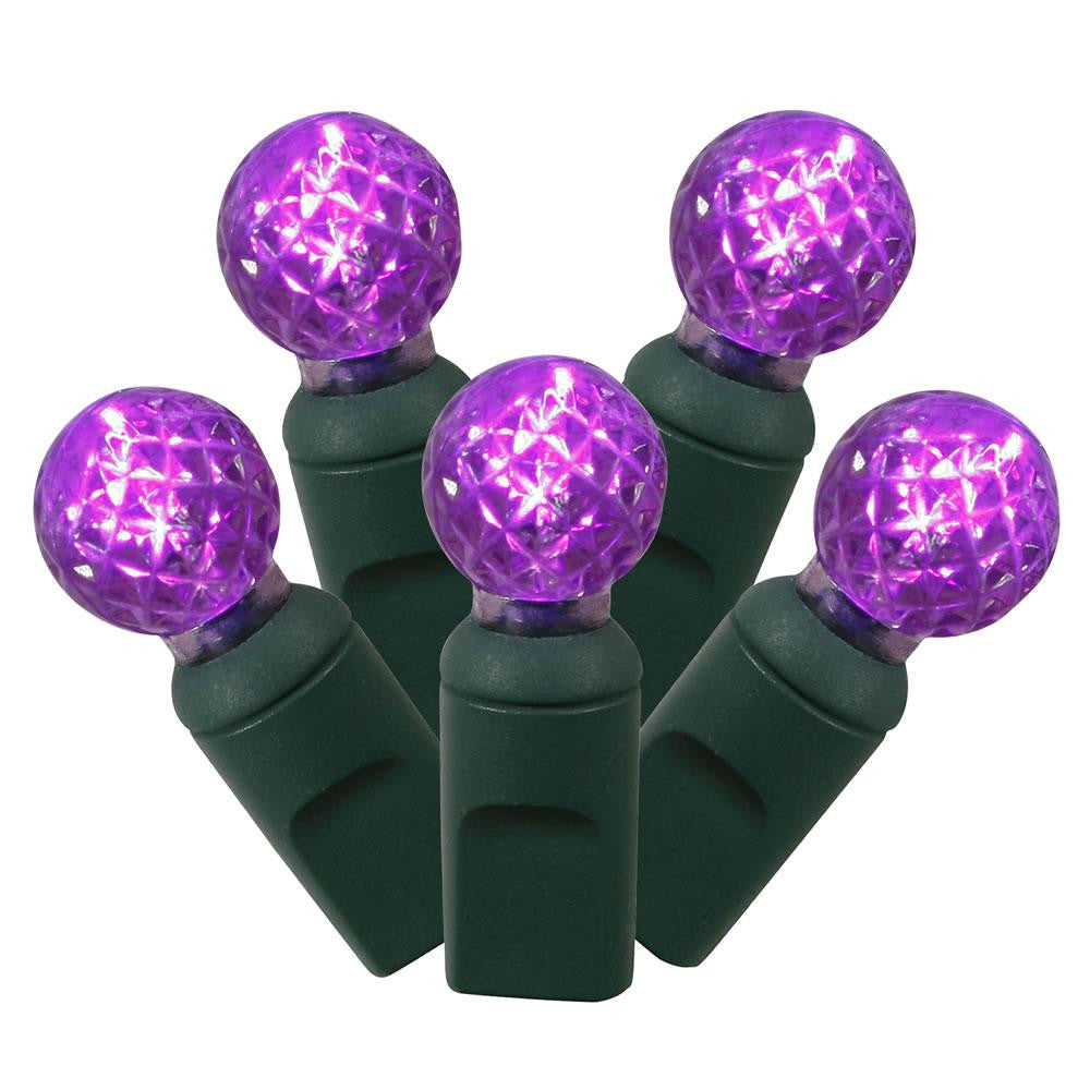 Set of 100 Purple Commercial Grade LED G12 Berry Christmas Lights 4" Spacing - Green Wire