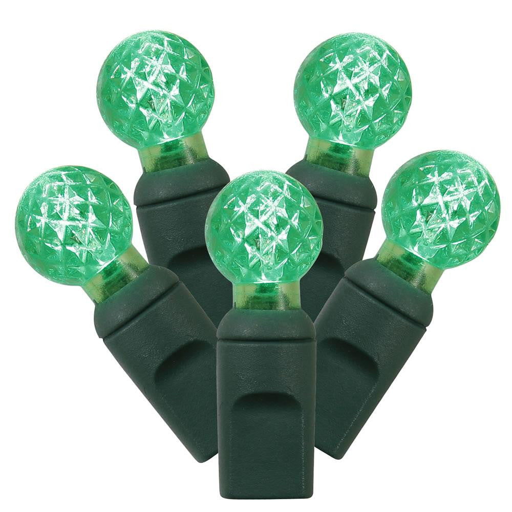 Set of 100 Green LED G12 Berry Christmas Lights 4" Spacing - Green Wire