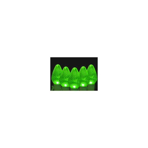 Set of 50 Green Faceted LED C7 Christmas Lights 5" Spacing - Green Wire