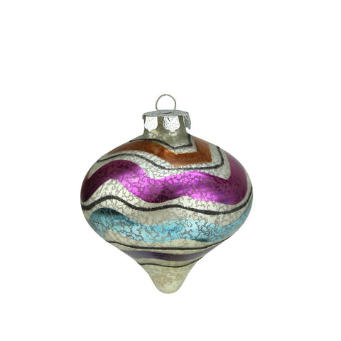 5" Merry & Bright White Mercury Glass Striped Christmas Onion Ornament