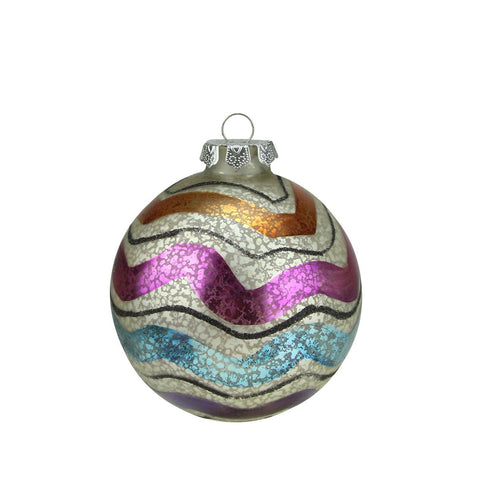 4.5" Merry & Bright White Mercury Glass Striped Christmas Ball Ornament