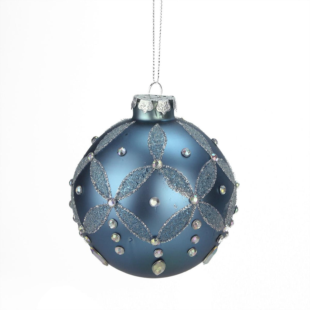 4" Winter Light Icey Blue Glittered and Jeweled Glass Christmas Ball Ornament