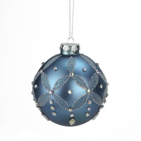 4" Winter Light Icey Blue Glittered and Jeweled Glass Christmas Ball Ornament