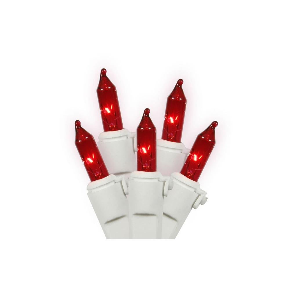 Set of 100 Red Mini Christmas Lights 4.25" Spacing - White Wire