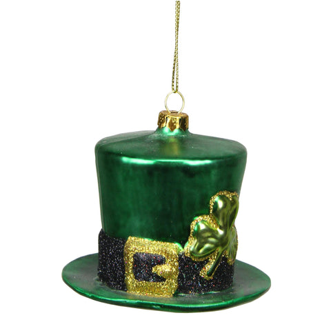 3.25" Luck of the Irish Green, Black and Gold Glittered Glass Top Hat Christmas Ornament