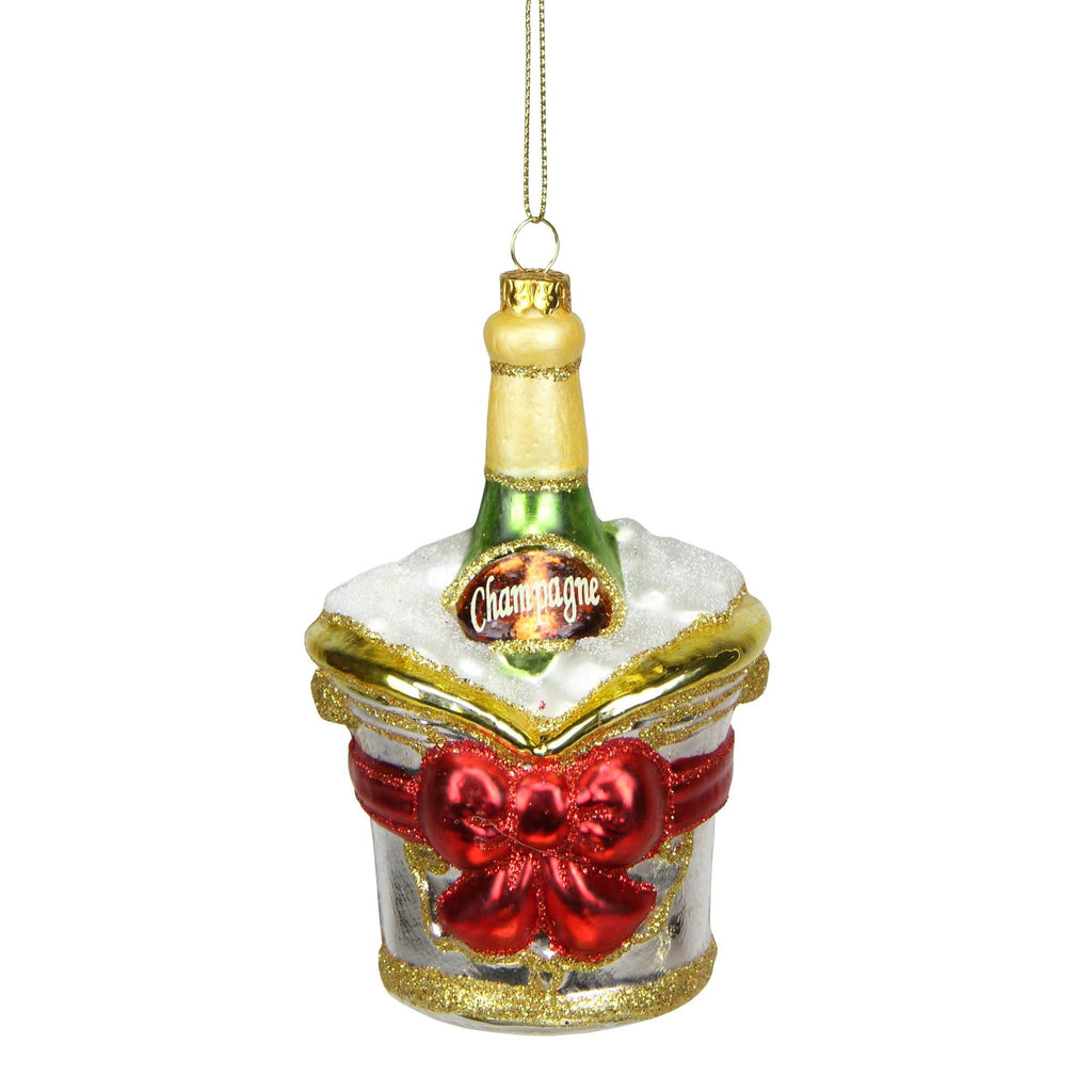 5" Glass Champagne Bottle in Ice Bucket Decorative Christmas Ornament