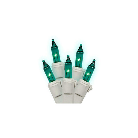 Set of 100 Teal Green Mini Christmas Lights 4.25" Spacing - White  Wire