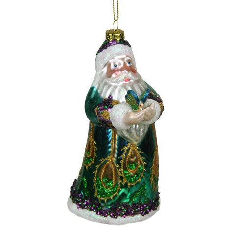 6" Glass Peacock Colors Santa with Butterfly Decorative Christmas Ornament