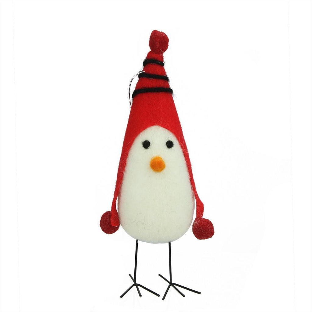 8" Red and White Felt Bird with Winter Hat Decorative Christmas Ornament