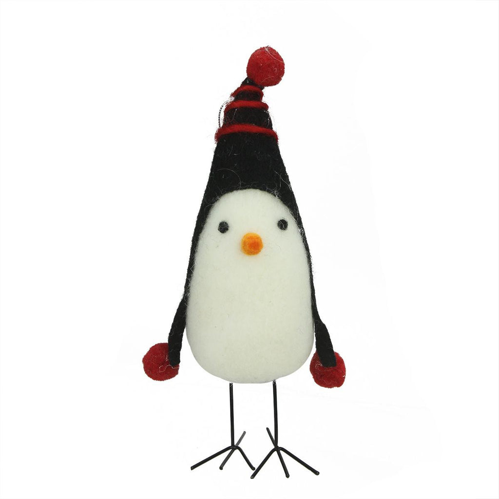 8" Red and Black Felt Bird with Winter Hat Decorative Christmas Ornament