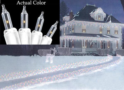 Set of 100 Super Bright Clear Mini Icicle Christmas Lights - White Wire